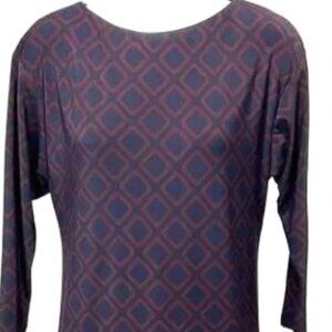 Ralph Lauren Navy/Burgundy Geometric 3/4 Sleeve Shift - sz14